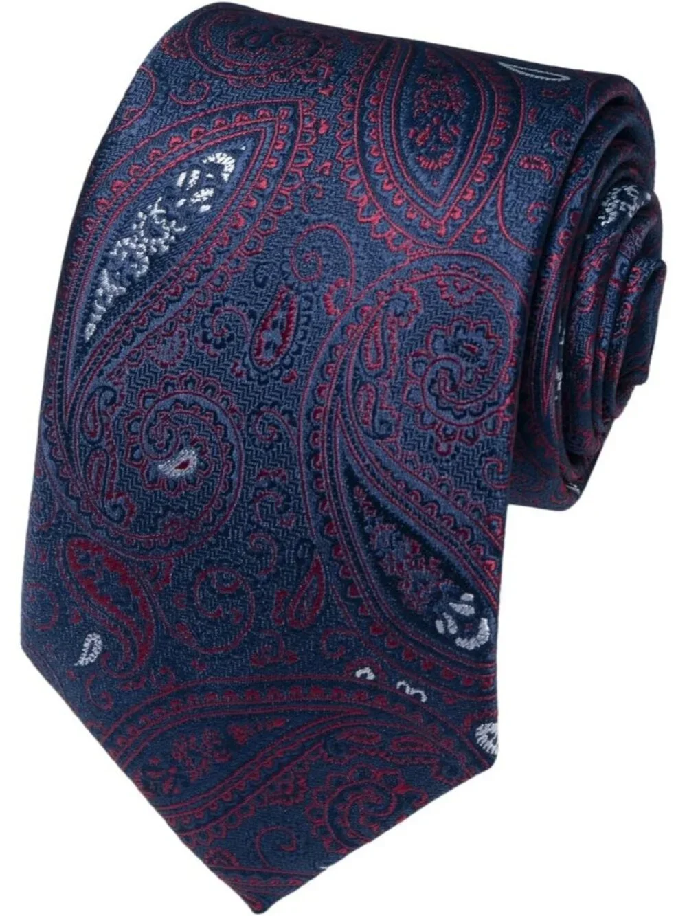 Men's Blue & Red 100% Microfiber Paisley Jacquard Formal Necktie For Business